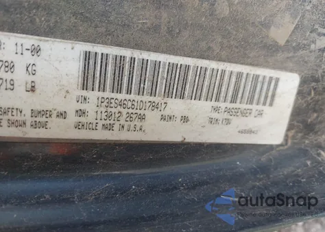 2001 Plymouth Neon Highline from USA, damaged, VIN 1P3ES46C61D178417